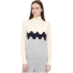 Marimekko Uniqlo Cream Black Gray Mock Neck Long Wool Blend Sweater